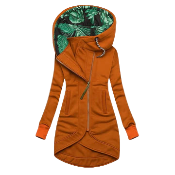 Chaqueta larga con capucha y cremallera asimétrica