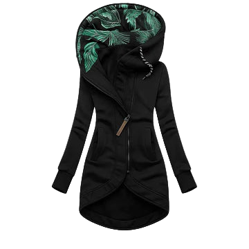 Chaqueta larga con capucha y cremallera asimétrica