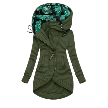 Chaqueta larga con capucha y cremallera asimétrica