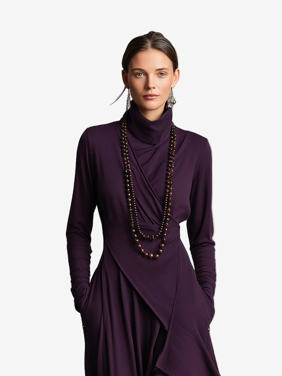 Vestido largo de punto con cuello alto