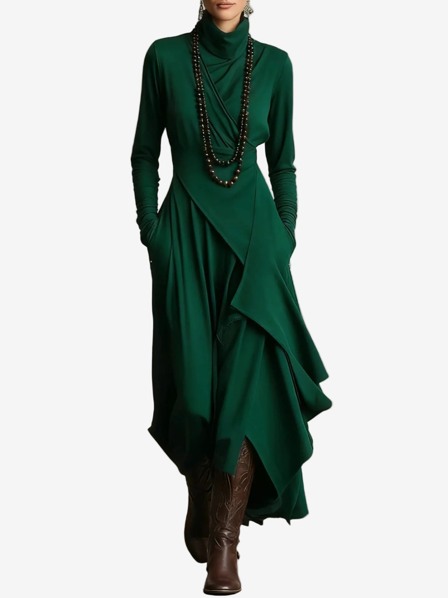 Vestido largo de punto con cuello alto