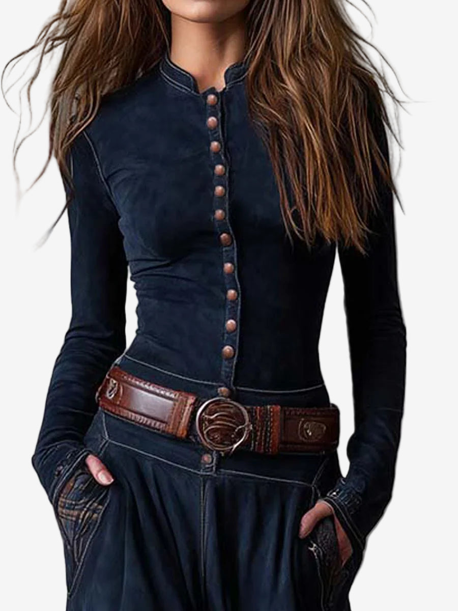 Vestido largo con cinturón estilo vintage