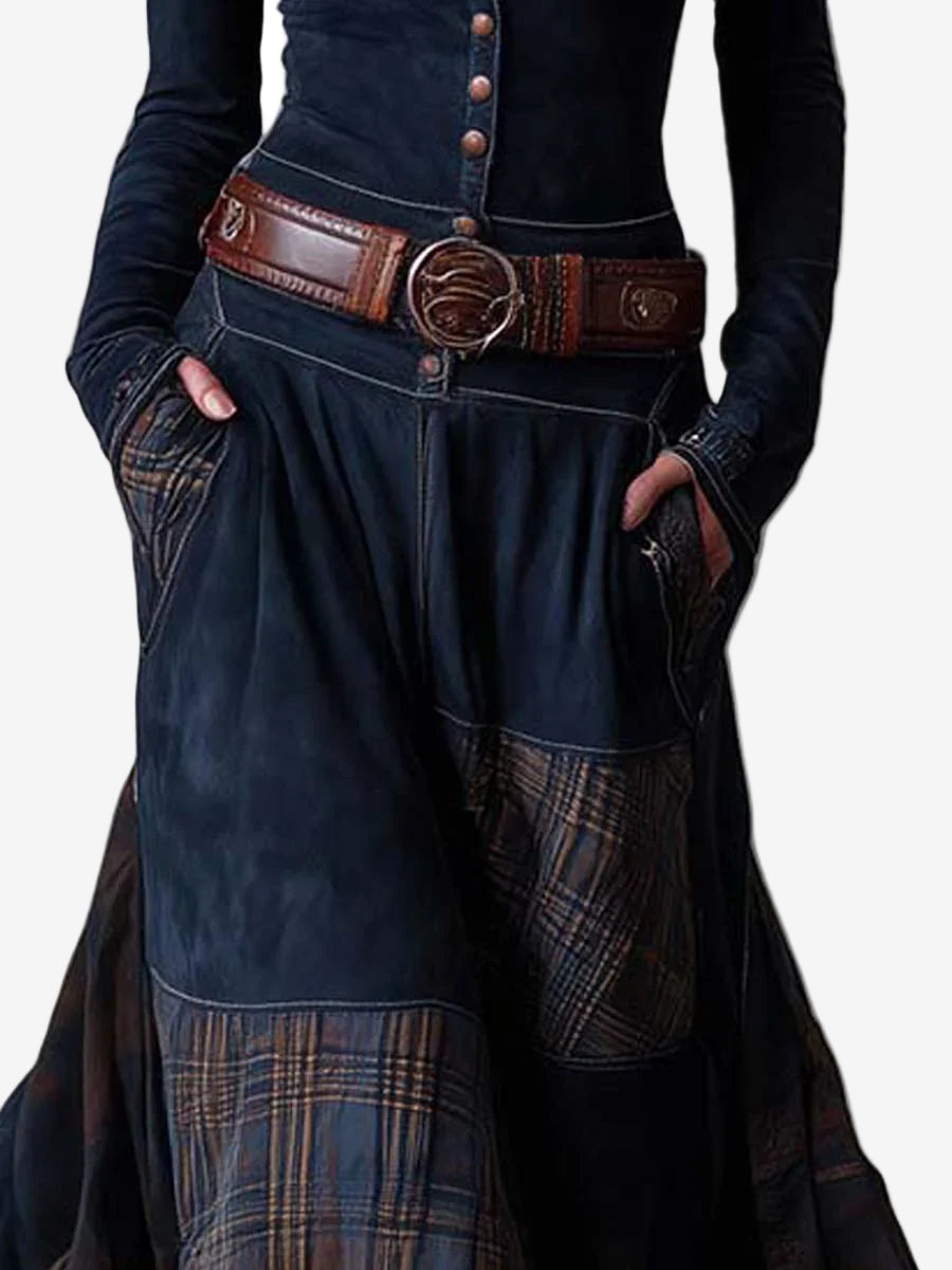 Vestido largo con cinturón estilo vintage