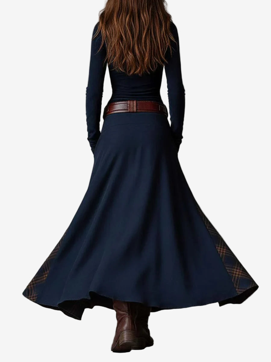 Vestido largo con cinturón estilo vintage