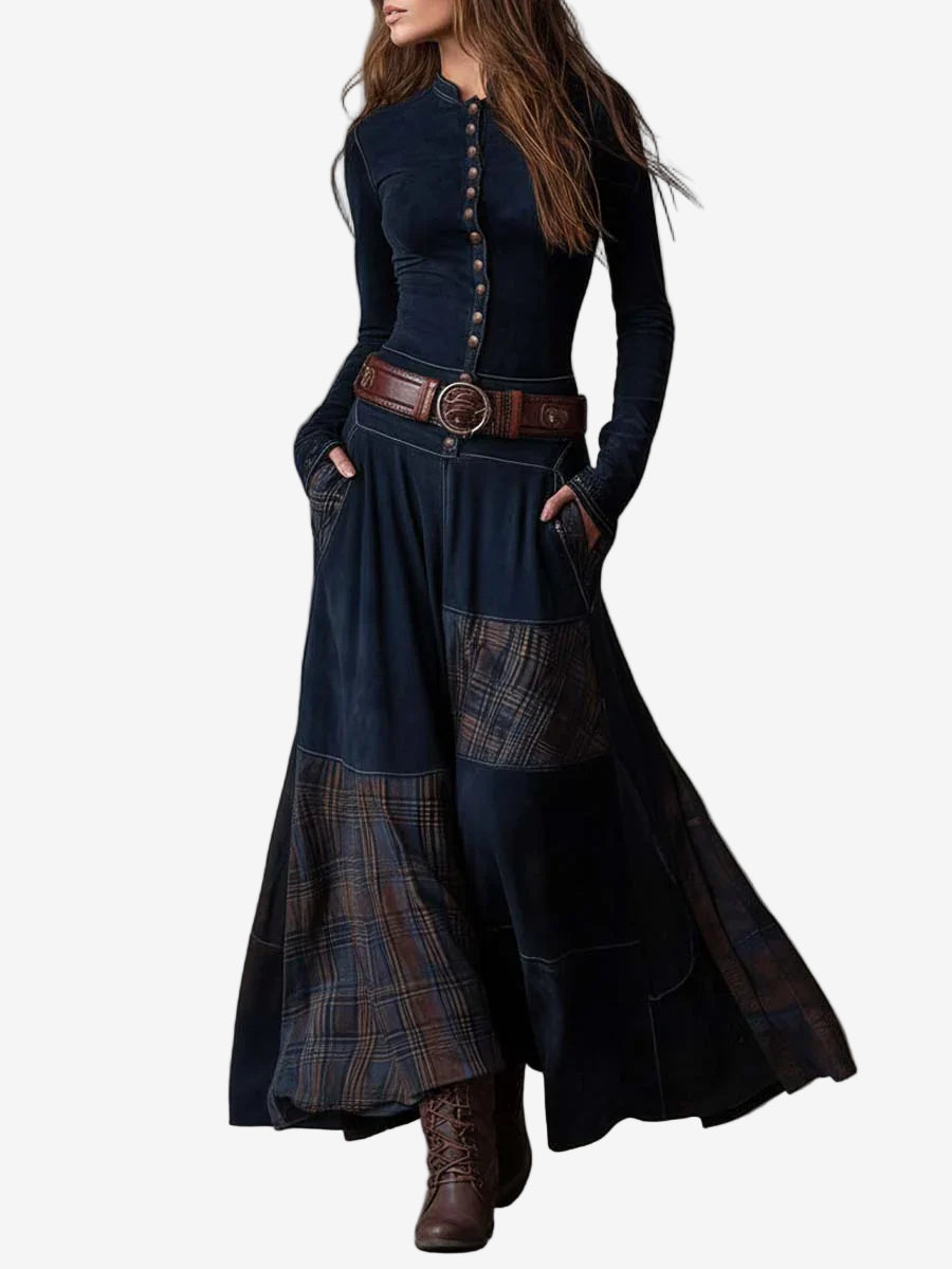 Vestido largo con cinturón estilo vintage